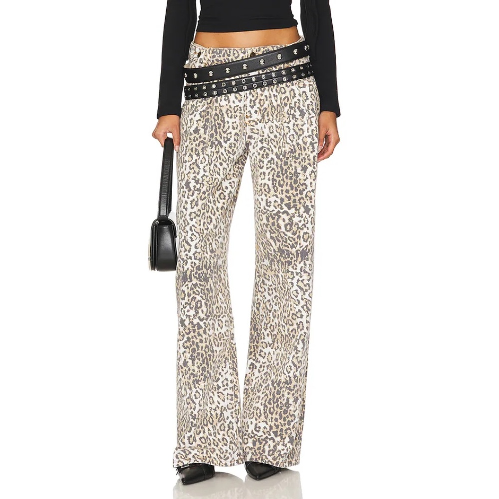LIONESS Women's She's All That Jeans Size XS Leopard Streetwear Urban Y2K Trendy